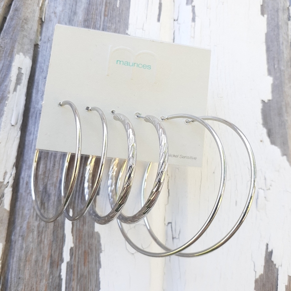 Jewelry - 2 for $10 New! Silver hoop earrings, 3 pairs, set